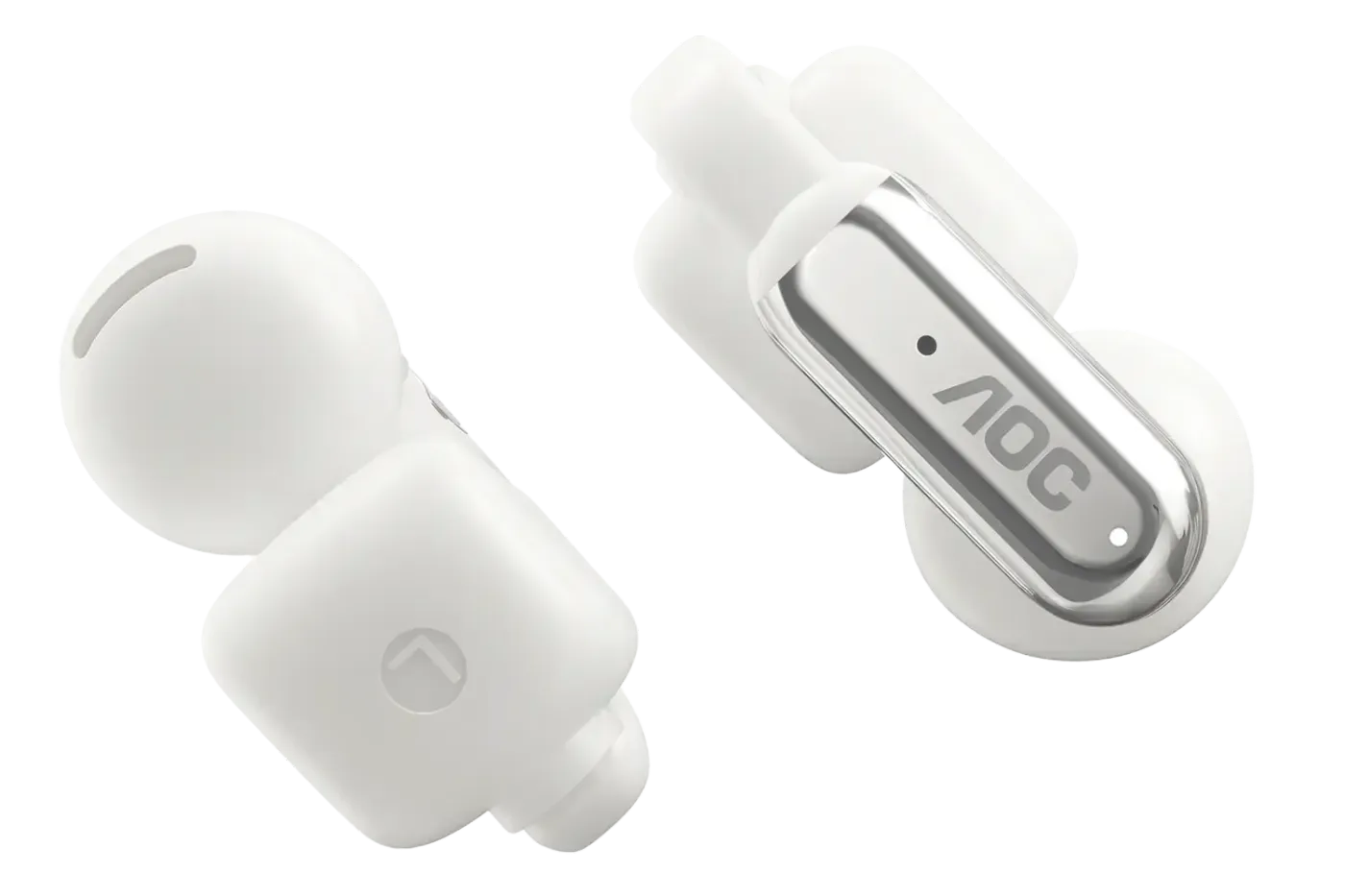 White AOC ACD2534 Bluetooth wireless earphones with ergonomic design and built-in microphone
