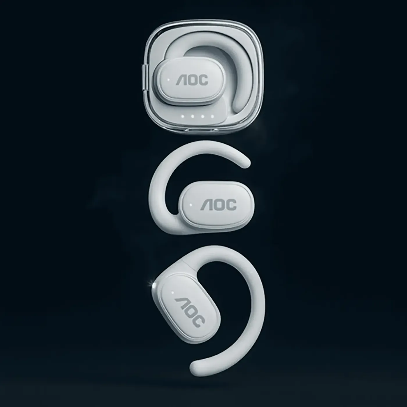 White AOC ACD3501 Wireless Bluetooth Earphones with ENC Ear Clip - Comfortable and Secure Fit