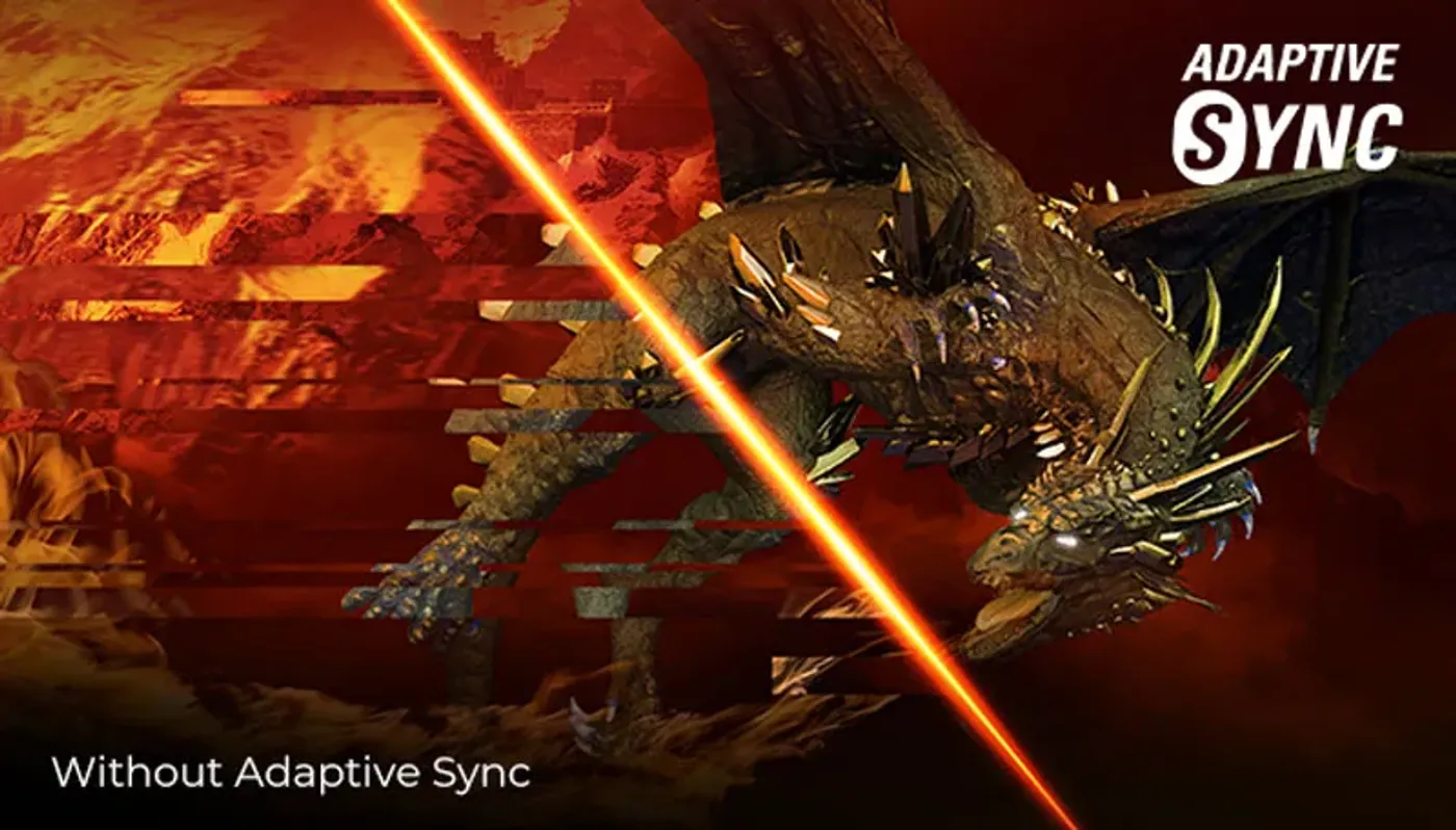 Illustration of Adaptive-Sync preventing screen tearing on the AOC CQ32G4E