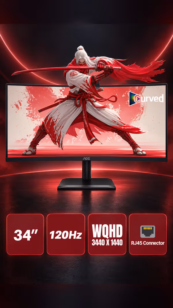 AOC CU34E4CW 34" WQHD Curved USB-C Monitor with 5MP Webcam