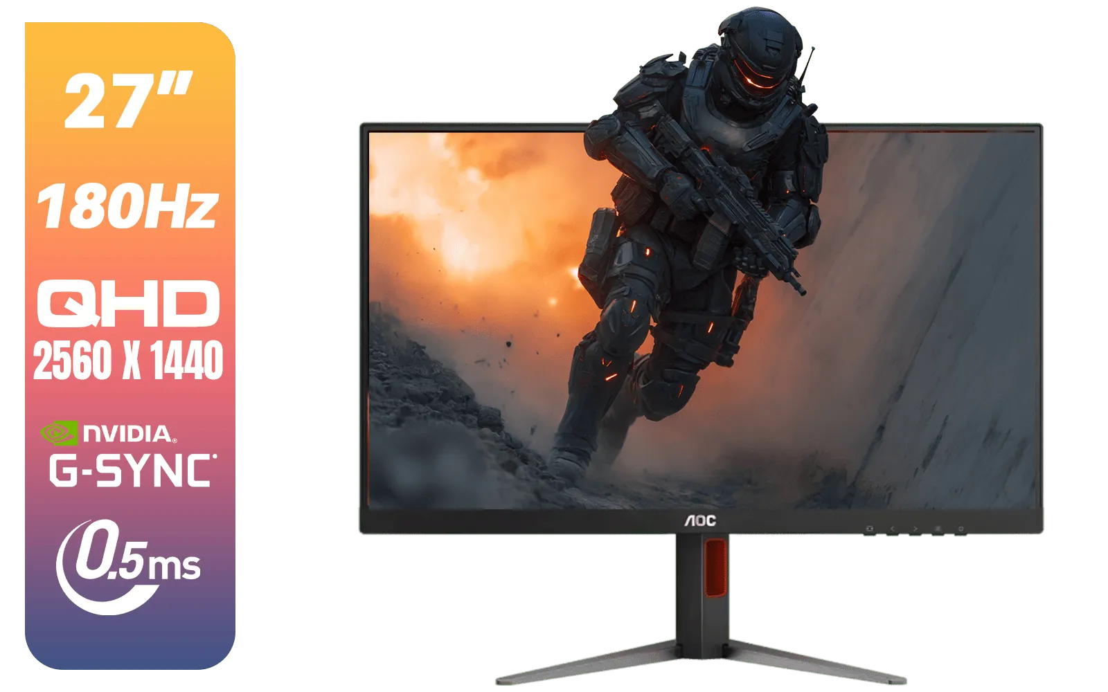 AOC Q27G4F 27" (68.5 CM) Frameless Ultra-Fast IPS Gaming Monitor, QHD 2560 X 1440, 180Hz, 0.5ms, HDMI 2.0, Display Port 1.4, MBR Sync, SNIPER SCOPE, SUPER COLOUR, G-Sync, Height Adjustable Stand, Tilt / Q27G4F