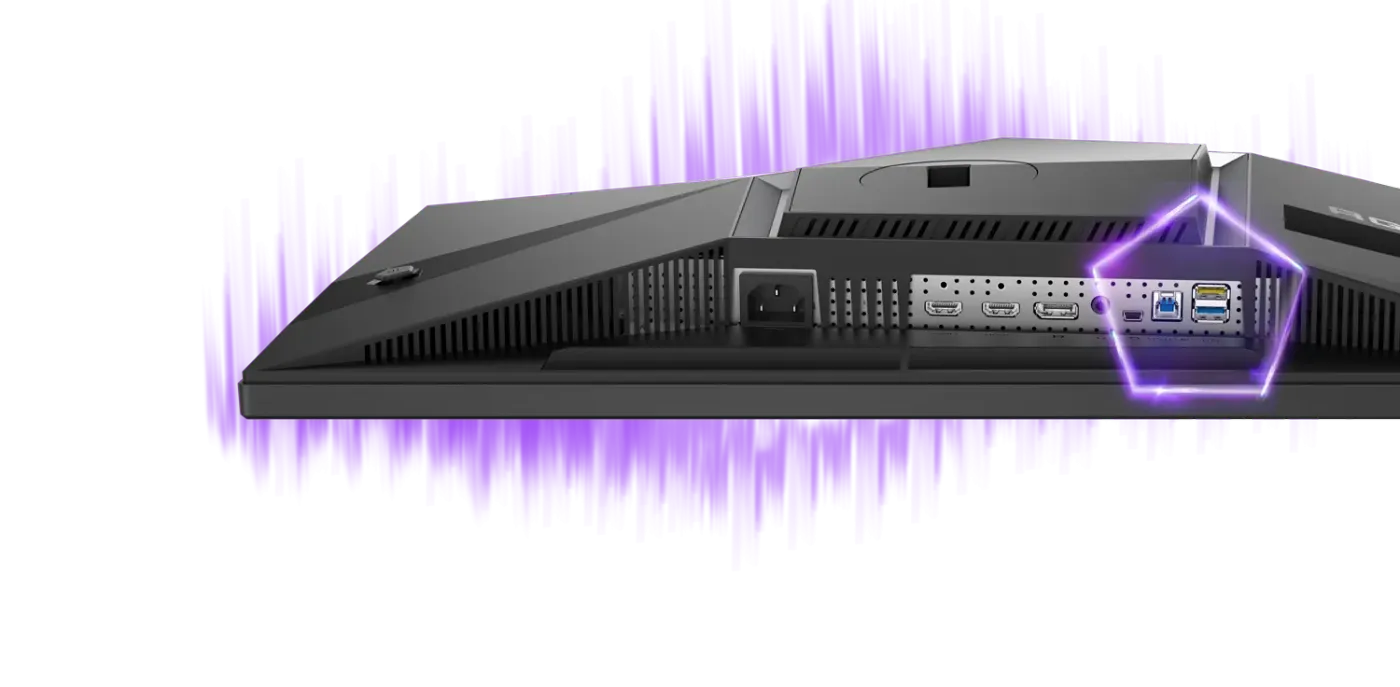Close-up of the monitor's side-mounted built-in USB hub ports