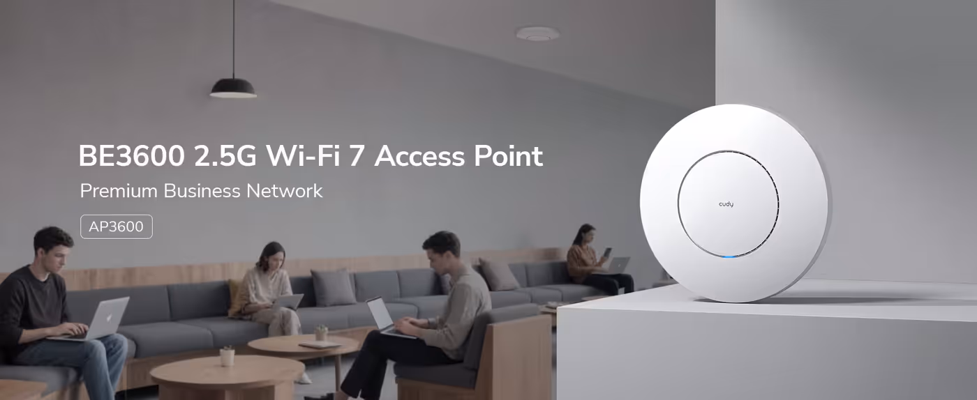 Cudy BE3600 Wi-Fi 7 access point mounted flush against a ceiling
