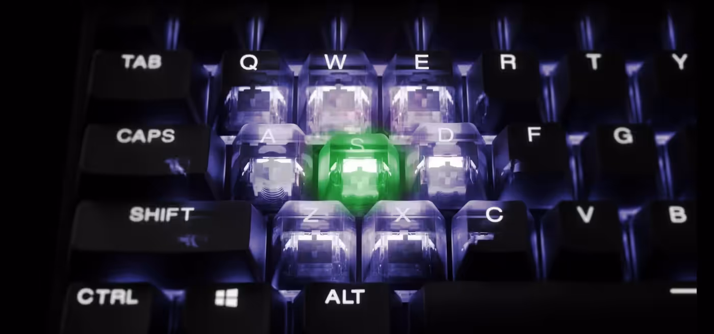 Image showing illuminated keys and highlighting the reduced sensitivity area for Protection Mode around a central key.