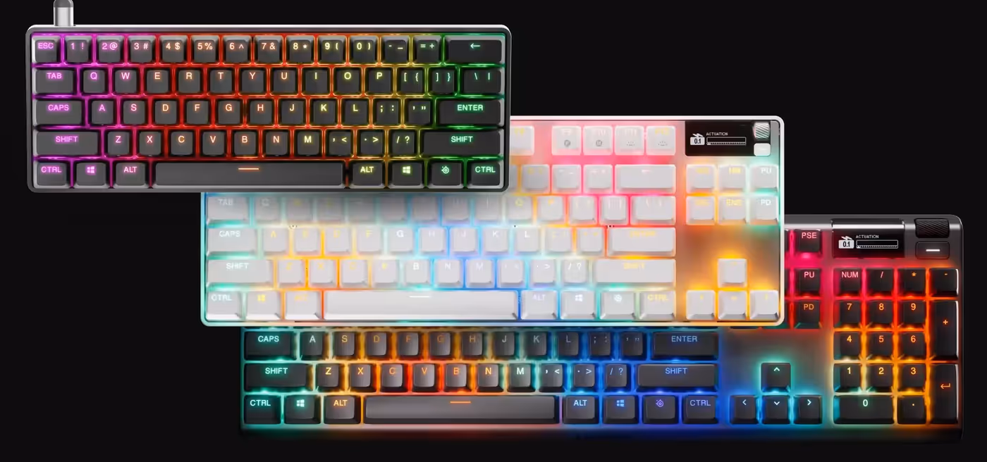 Comparison image showing the three different keyboard sizes available: Full-size, TKL, and Mini.