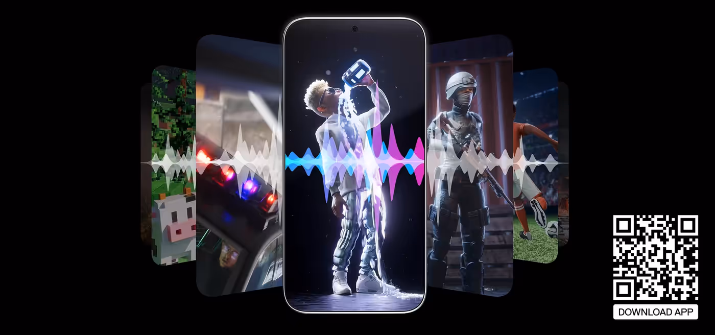 Several phone screens, each displaying a different character from the game, representing the wide range of features of the Arctis Companion app.