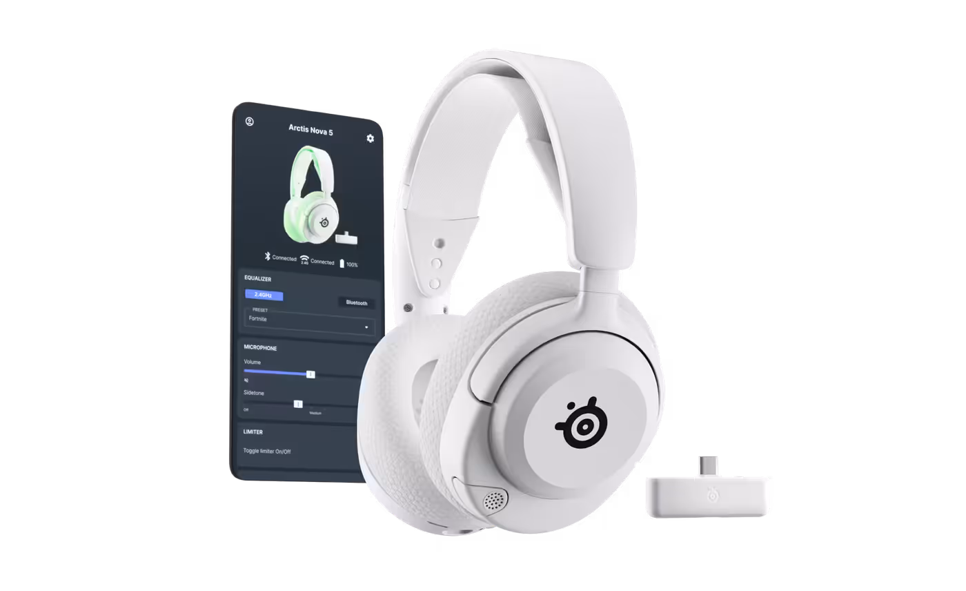 Arctis Nova 5X Wireless gaming headset product image showcasing white design