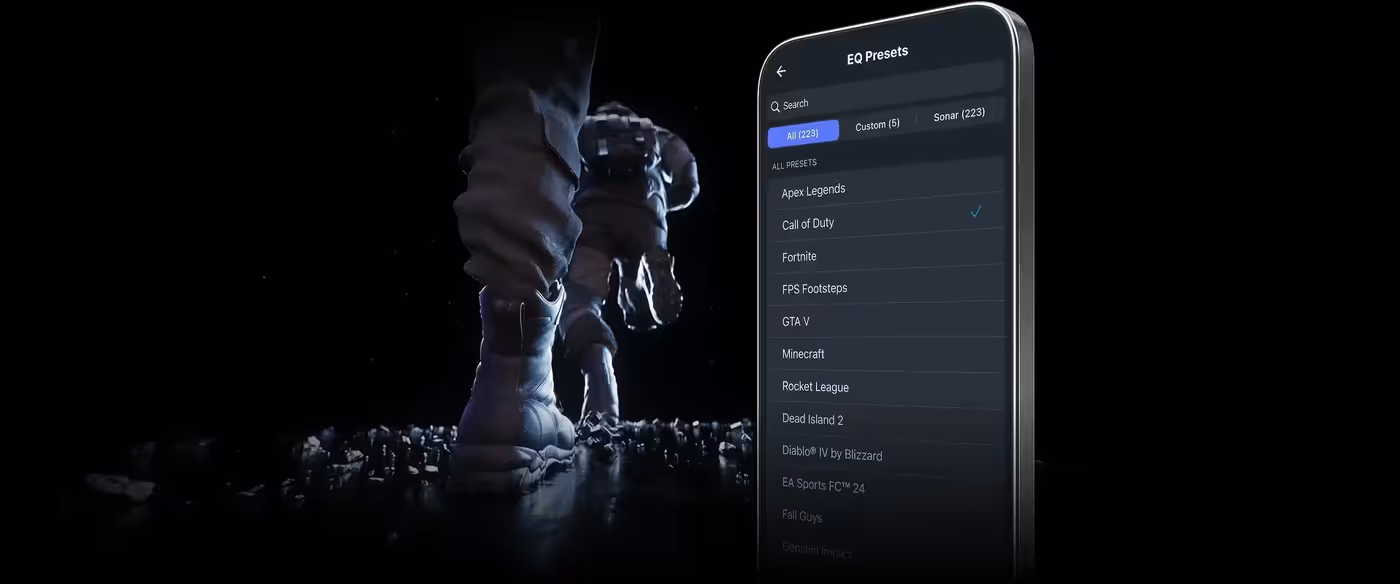 Mobile phone screen showcasing the companion app settings for precise audio adjustments
