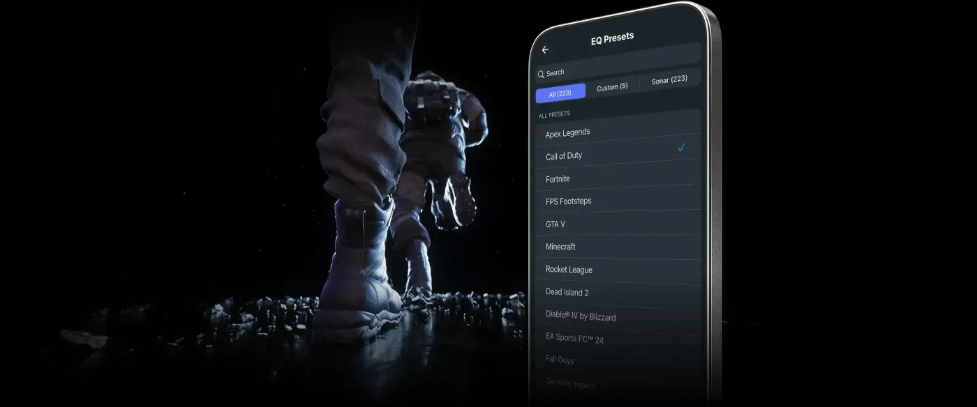 Mobile phone screen showcasing the companion app settings for precise audio adjustments