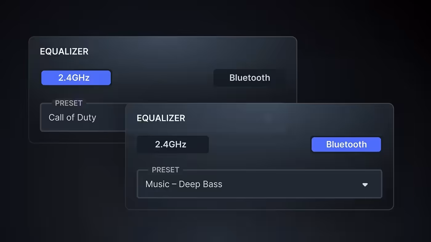 SteelSeries software interface showing separate equalizer settings for game and mobile audio