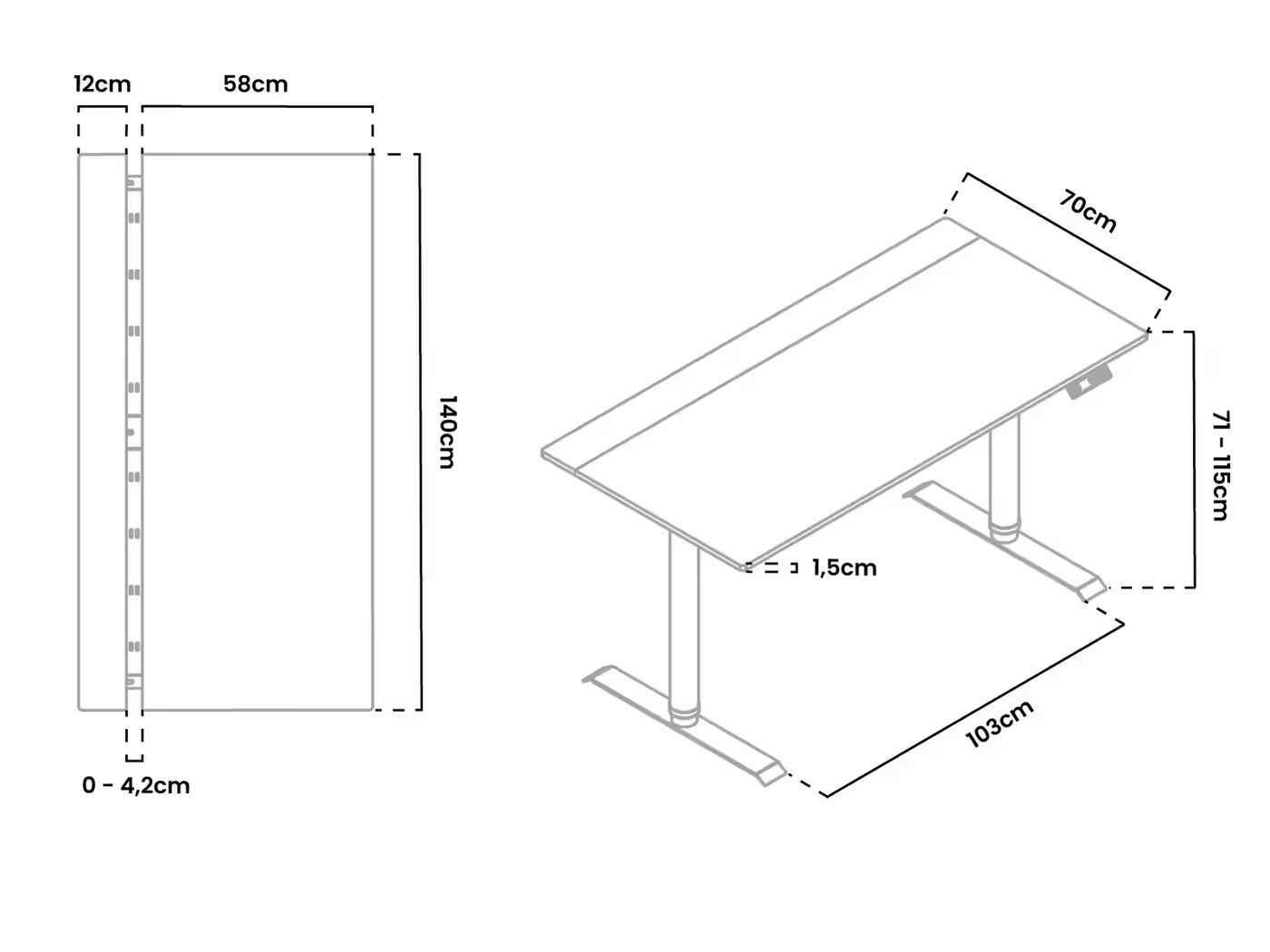 Arena Nordico desk measurements and technical specifications diagram