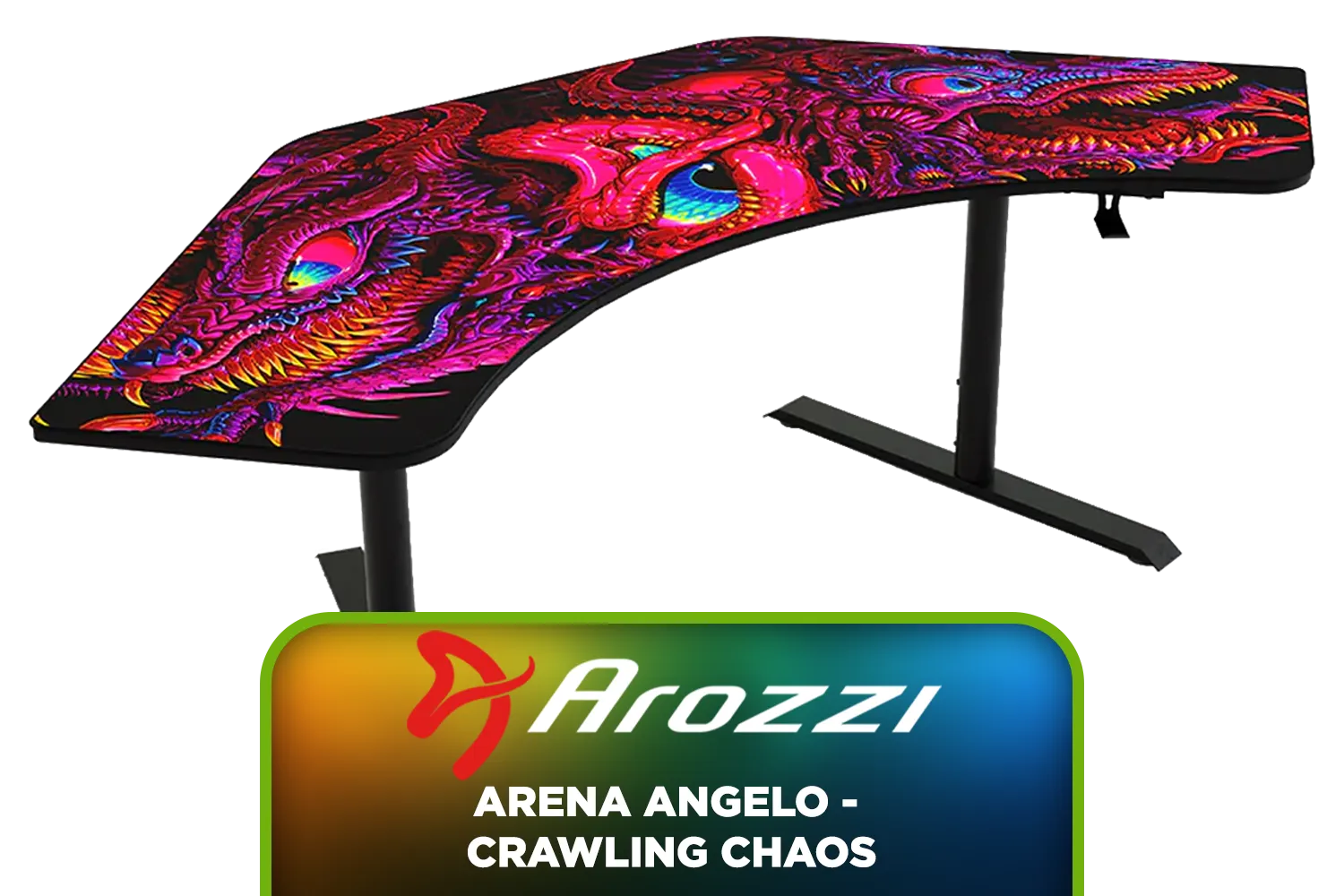 Arozzi Arena Angelo Gaming Desk - Crawling Chaos / Full-surface Microfiber Mousepad Cover / Cable Management / Sturdy Height-Adjustable Steel Legs / Headset Hanger Included / ARENA-ANGELO-CHAOS