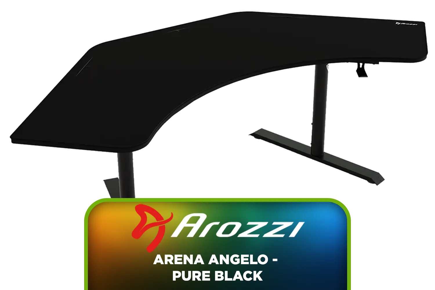 Arozzi Arena Angelo Gaming Desk - Pure Black / Full-surface Microfiber Mousepad Cover / Cable Management / Sturdy Height-Adjustable Steel Legs / Headset Hanger Included / ARENA-ANGELO-PBK