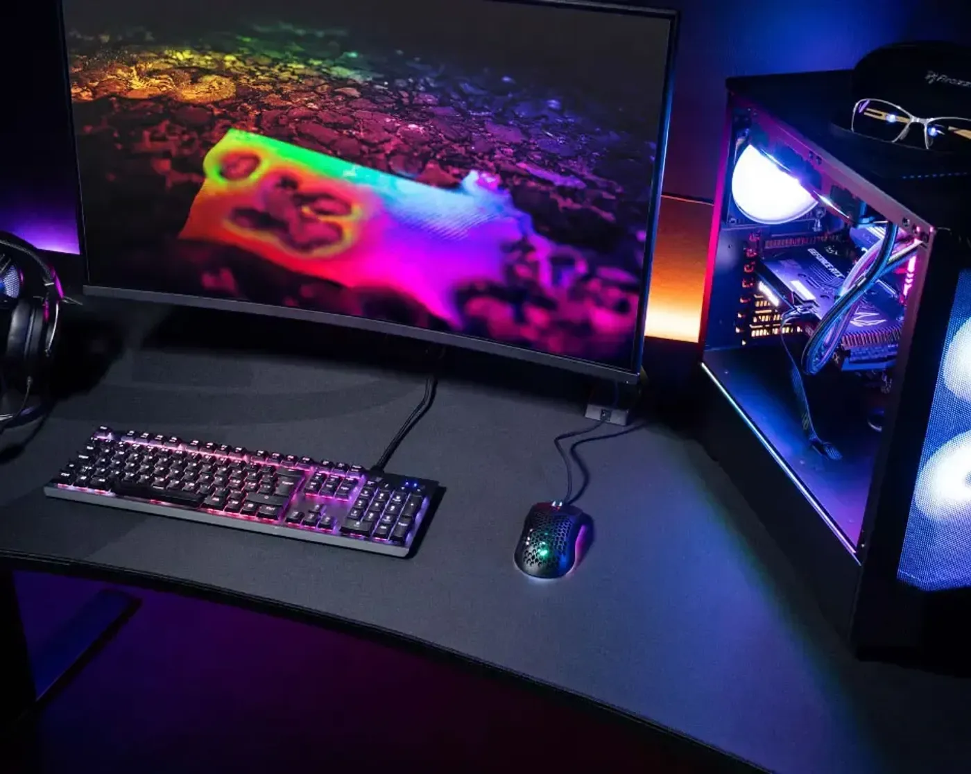 Arozzi Arena Dark Grey Gaming Desk - Spacious Workspace with Cable Management Holes