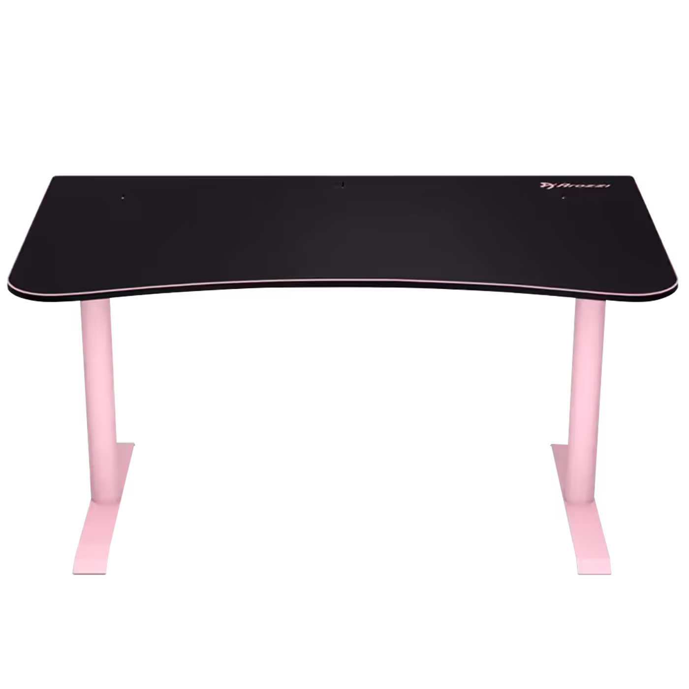 Arozzi Arena gaming desk with pink steel legs and a black full-surface mousepad