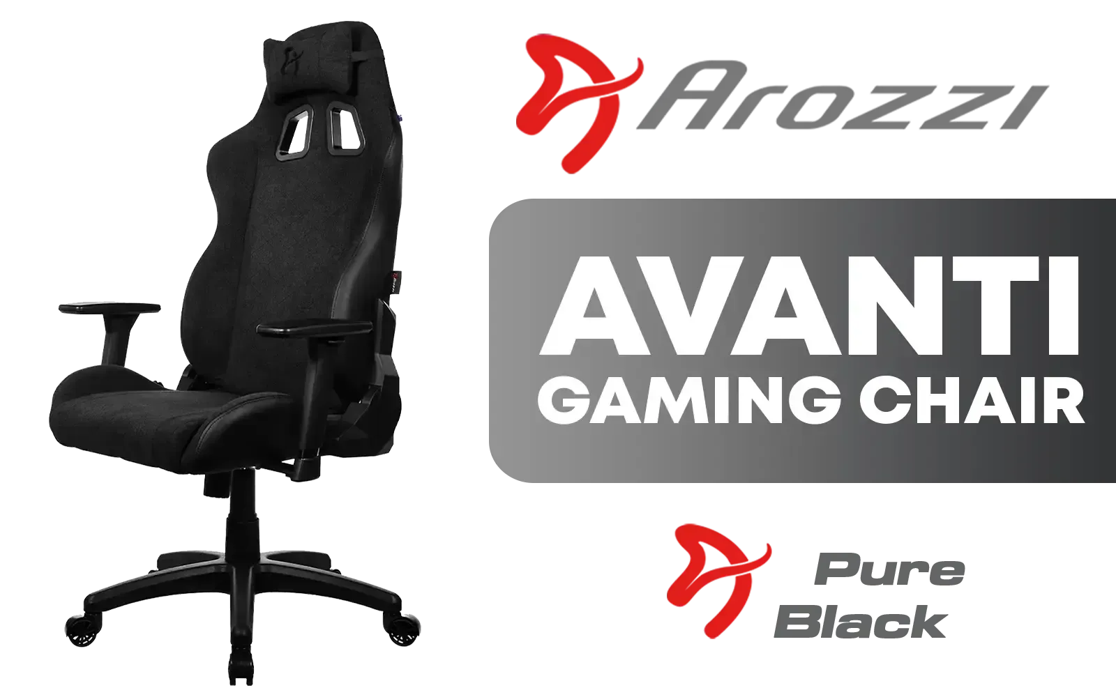 Arozzi Avanti Soft Upholstery Fabric Ergonomic Office and Gaming Chair with Cold Curred Molded Foam Reclining Tilting Seat Mechanism Steel Frame Headrest Pillow - Pure Black / AVANTI-SFB-PBK