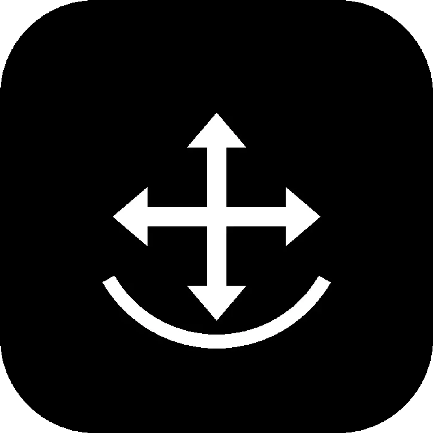 Icon of four-way movement arrows with a rotation arc