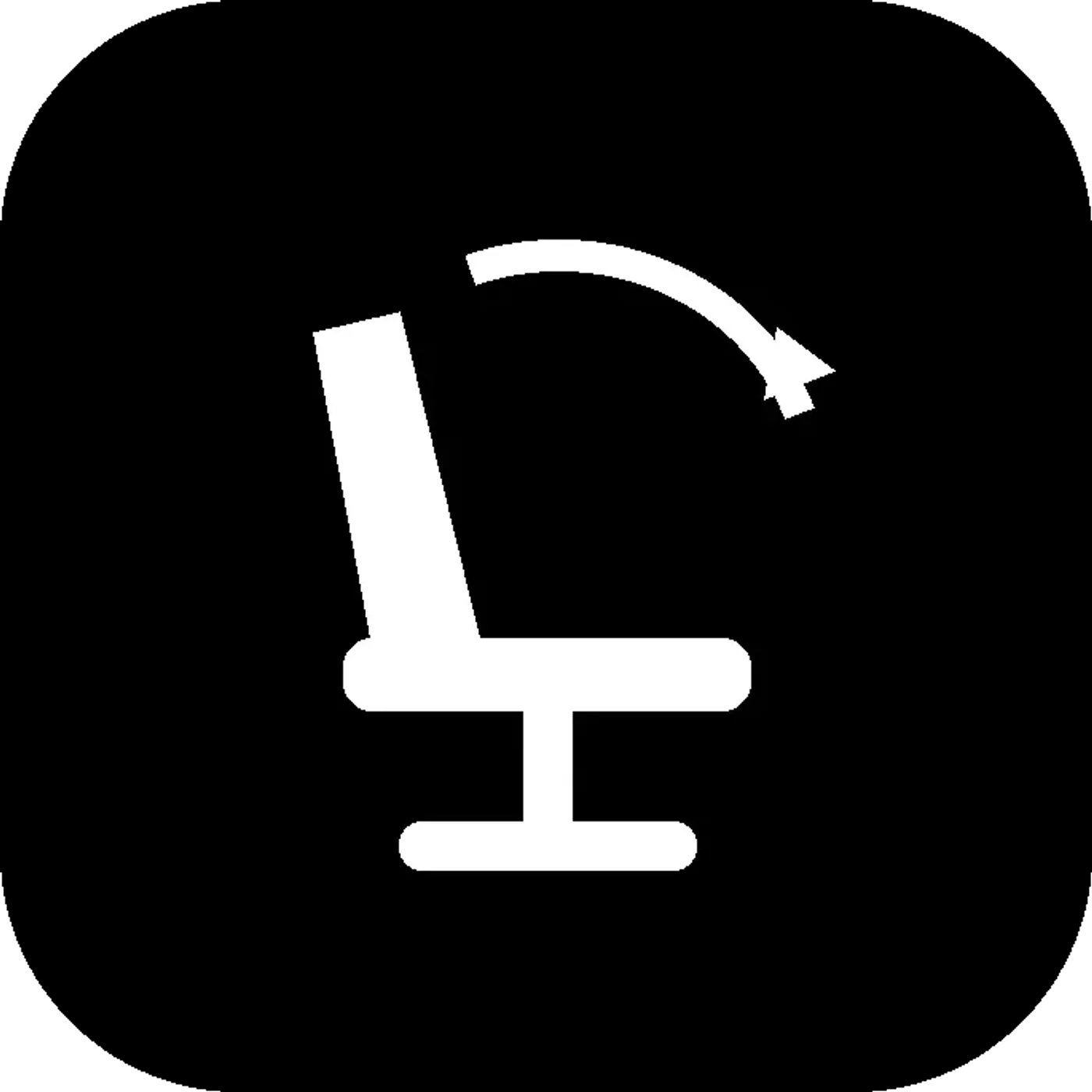 Icon of a gaming chair reclining back with a rotation arrow