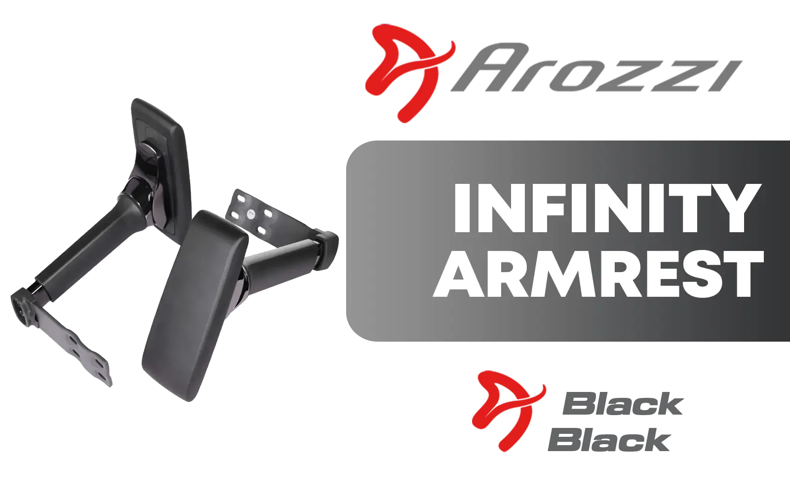 Arozzi Infinity Armrest - Black Dark Chrome / Up/Down Front/Rear Left/Right 360° Rotation Tilt Angle Adjustable / AZ-INFINITY-BK
