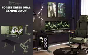 arozzi-nova-27-dual-monitor-gaming-setup-forest-green - Image 1
