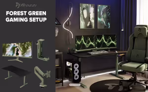 arozzi-nova-single-34-curved-gaming-setup-forest-green - Image 1