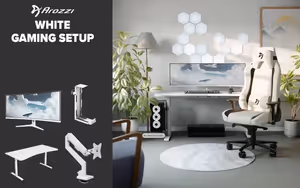 arozzi-nova-single-34-curved-gaming-setup-white - Image 1