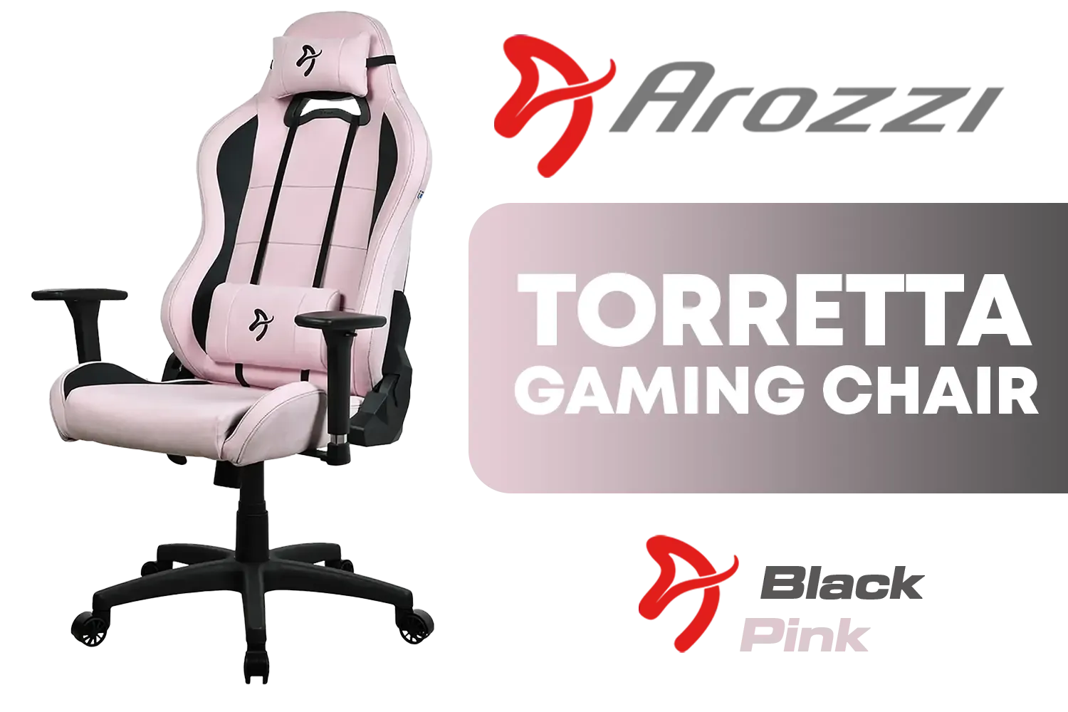 Arozzi Torretta Super Soft Upholstery Fabric Gaming Chair - Pink / Breathable Fluid-Repellent Ergonomic / Adjustable Height / 3D Armrest & 2 Supportive Pillows / TORRETTA-SPSF-PNK