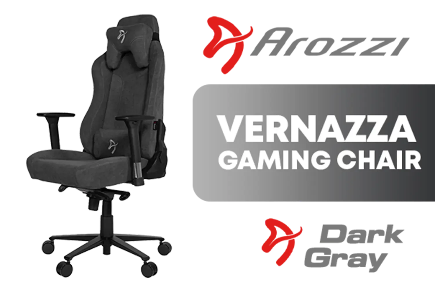 Arozzi Vernazza Soft Fabric Gaming Chair - Dark Grey / Soft PU Leather / 3D Adjustable Armrests / Max Load up to 145kg / Soft Yet Durable Furniture Fabric / Soft Neck & Lumbar Support Pillows / Adjustable Height Gas Spring / Metal Frame and Aluminium Wheel Base / Large Premium Casters / VERNAZZA-SFB-DG