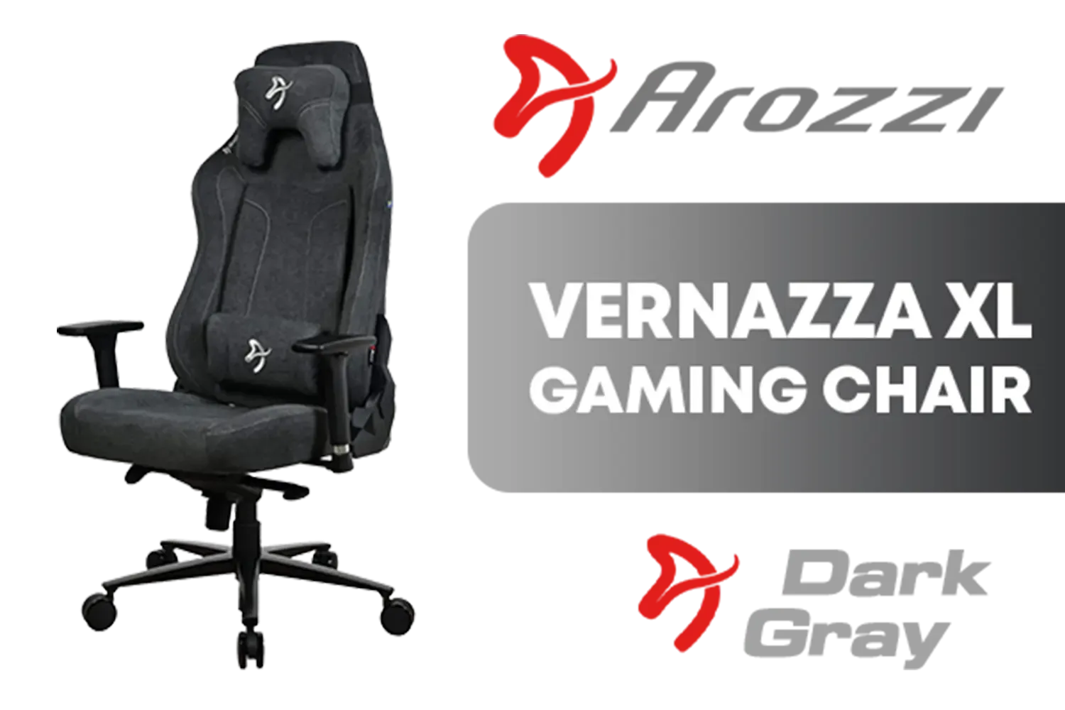 Arozzi Vernazza XL Soft Fabric Ergonomic Office and Gaming Chair with High Backrest Recliner Swivel Tilt Rocker Adjustable Height and Adjustable Lumbar and Neck Support - Dark Grey / VERNAZZA-XL-SFB-DG