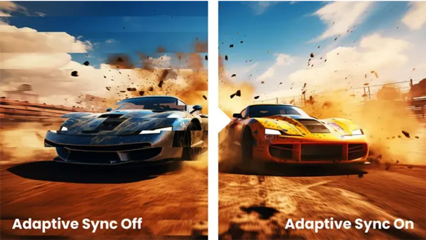 Adaptive Sync technology demonstration preventing screen tearing on the gaming monitor