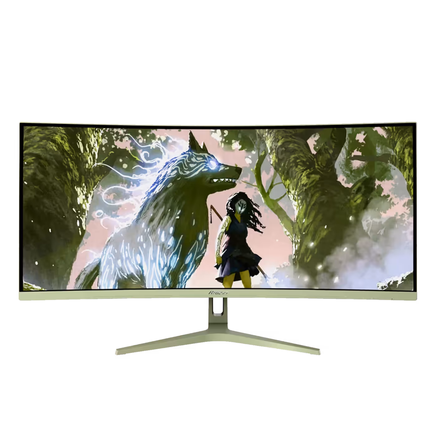 Arozzi Nova 34-inch curved gaming monitor in forest green, front view
