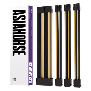 AsiaHorse 4-Piece Sleeved PSU Extension Cable Kit, Black & Gold - image 2