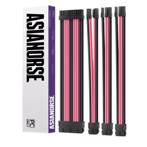 AsiaHorse 4-Piece Sleeved PSU Extension Cable Kit, Black & Pink - image 2