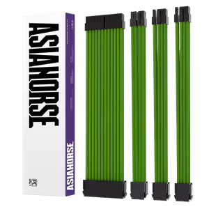 AsiaHorse 4-Piece Sleeved PSU Extension Cable Kit, Green - image 2