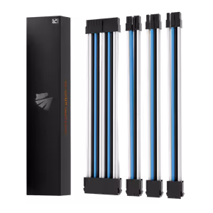 AsiaHorse 4-Piece Sleeved PSU Extension Cable Kit, Black White & Blue - image 3
