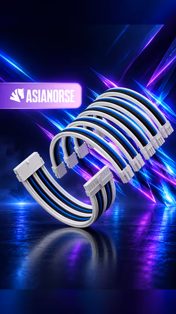 [OPEN BOX] AsiaHorse 6-Piece Braided Sleeved PSU Extension Cable Kit - Blue
