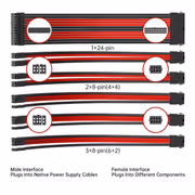 AsiaHorse 6-Piece Sleeved PSU Extension Cable Kit, Red & Black - image 2