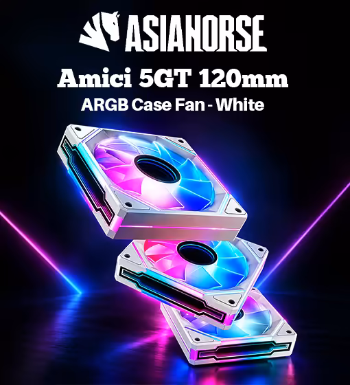 AsiaHorse Amici 5GT 120mm ARGB Case Fan - White (3-Pack)