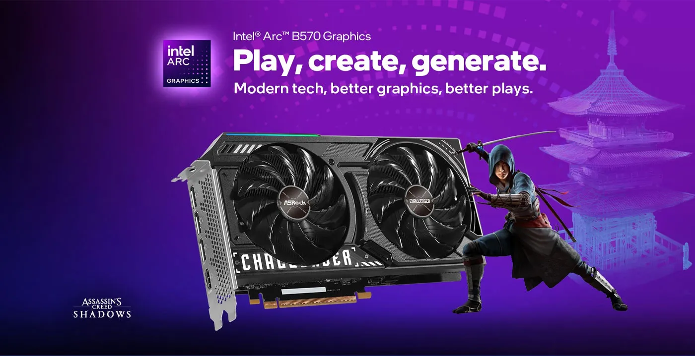 ASRock Arc B570 Challenger OC 10GB GDDR6 Graphics Card - Unleash