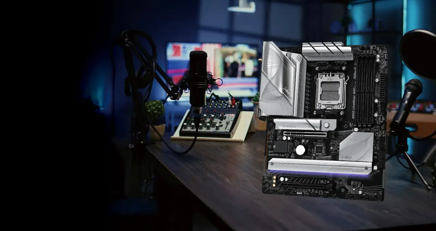 ASRock B850 LiveMixer WIFI Motherboard optimized for content creators and streamers