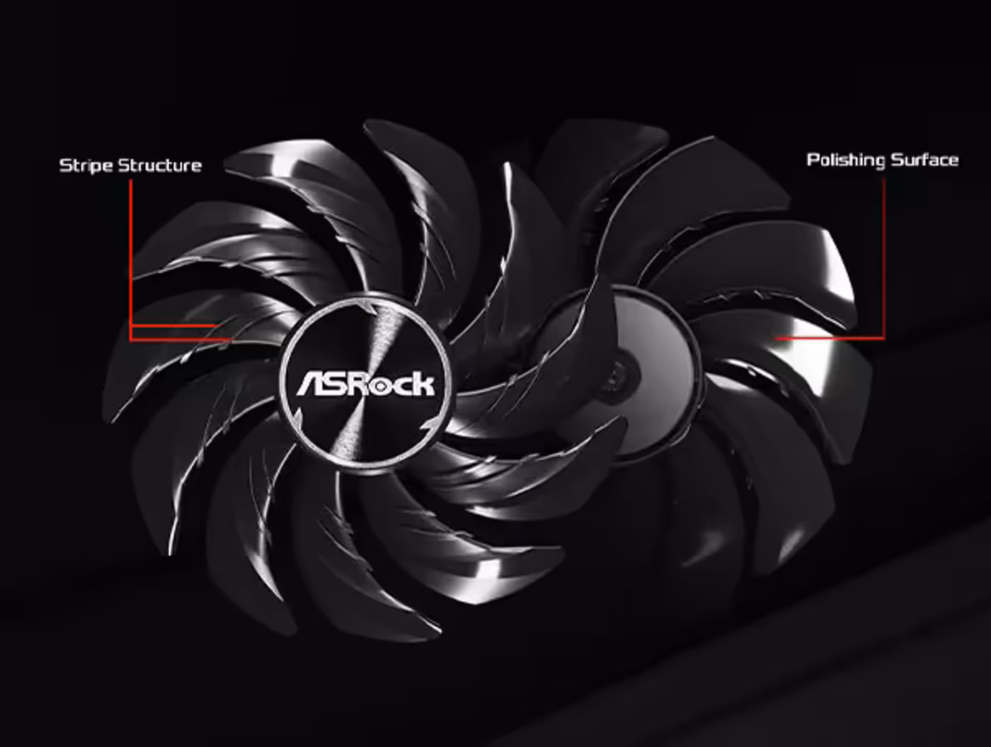 Striped Axial Fan design on the ASRock Intel Arc A380 for improved airflow