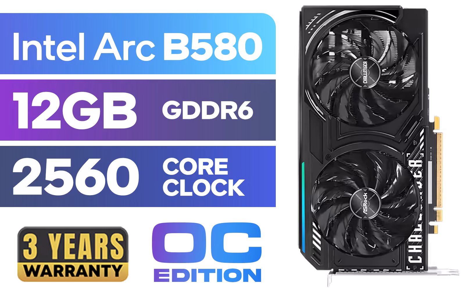 ASRock Intel ARC B580 Challenger 12GB OC GDDR6 Graphics Card