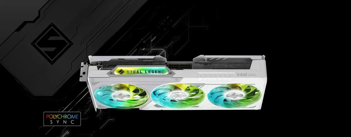 ASRock Intel ARC B580 Graphics Card Displaying RGB Synchronization