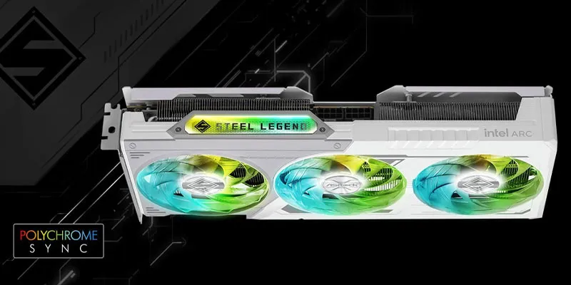 ASRock Intel ARC B580 Graphics Card Displaying RGB Synchronization