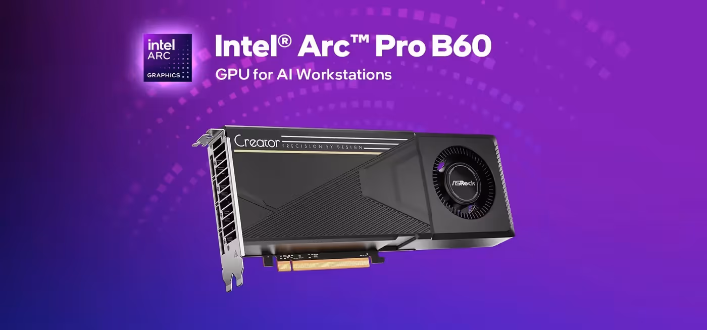 Side profile view of the ASRock Intel Pro B60 Creator graphics card