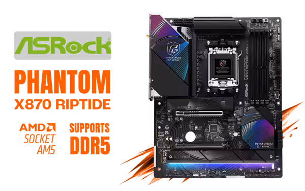 ASRock Phantom Gaming X870 Riptide WiFi AM5 Motherboard - image 1 ASRock Phantom Gaming X870 Riptide WiFi AM5 Motherboard - image 1