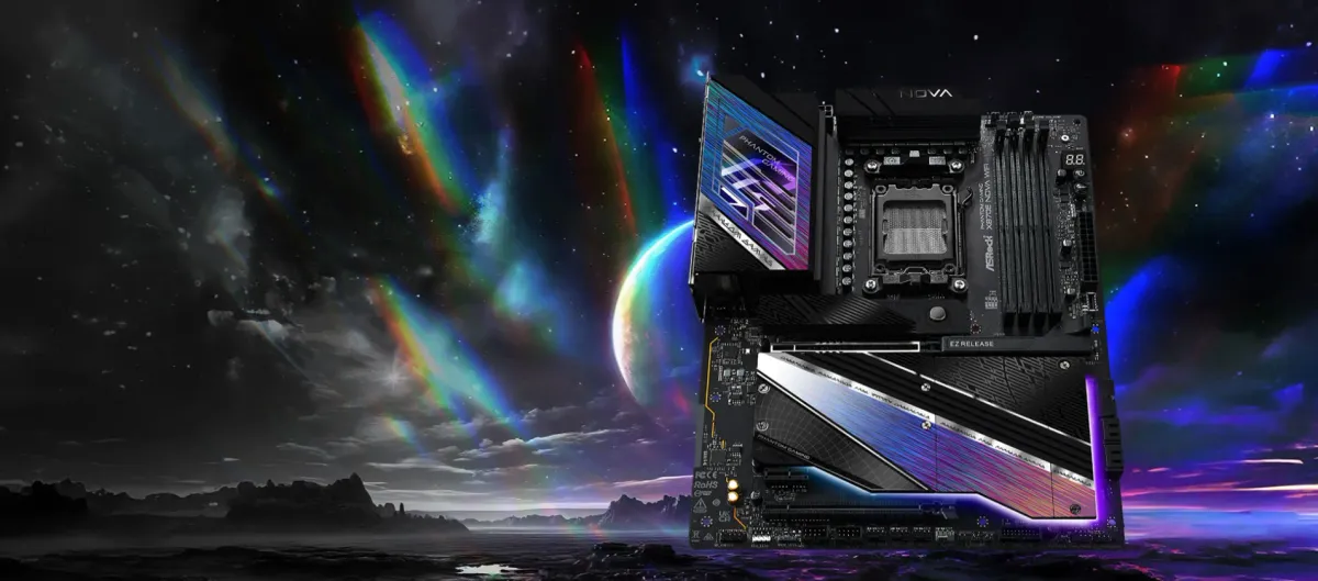 ASRock Phantom Gaming X870E Nova WIFI Motherboard displayed in desktop view
