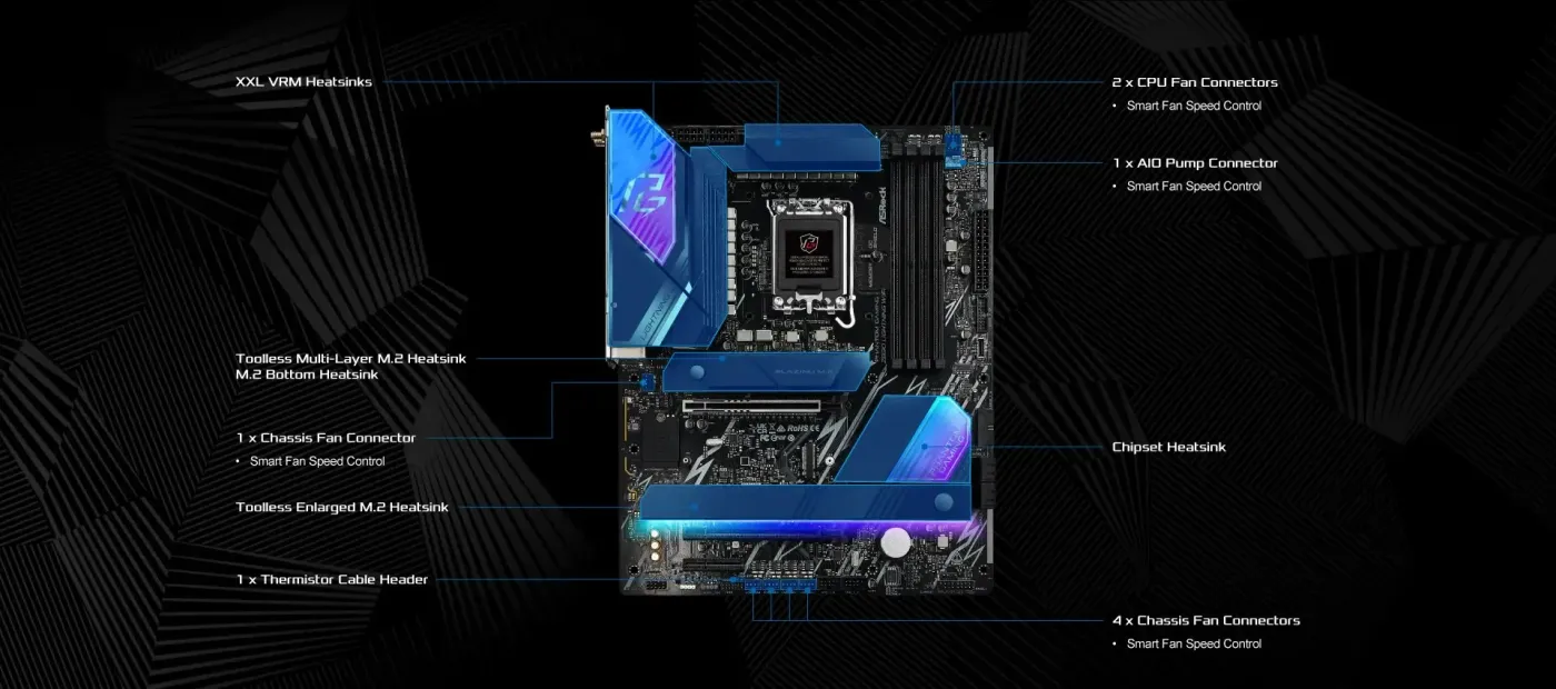 Rear I/O ports and heatsink shrouds on the Z890 Lightning gaming motherboard