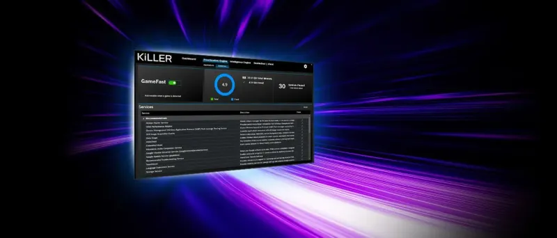 Killer GameFast technology interface shown on screen
