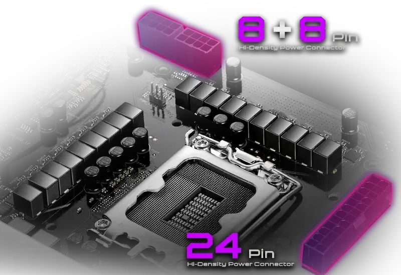 Power connector and thermal design detail on the Z890 Lightning motherboard